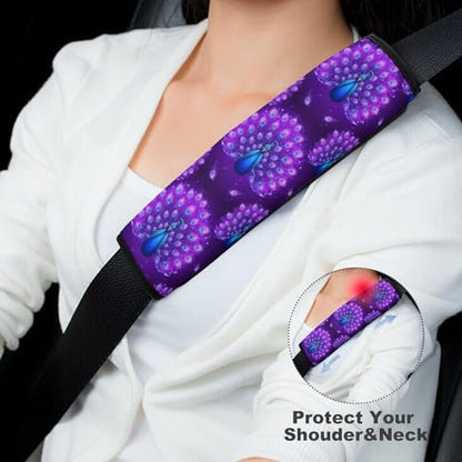 2PCS Universal Fit Car Seat Belt Pad for Kids, Most Cars, Glowing Peacock Sparkle Feathers Purple Seat Belt Cushion, Shock Absorption - color: Pattern 148