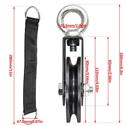 Uenhoy 90mm Cable Pulley w/Strap & Carabiner Silent 330lbs LAT Gym | Nylon Wheel & Iron Bearing, 360° Swivel Prevents Tangling, Silent Running, 330lbs Capacity, For Gym Hoist Clothesline - size: Cable Pulley Set