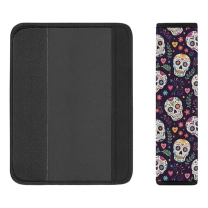 2 Pack Universal Soft and Comfortable Car Seat Belt Pad for Girls and Boys, Stroller Pushchair High Chair, Day of The Dead Sugar Skulls Hearts Flowers Shoulder Protector - color: Pattern 1111