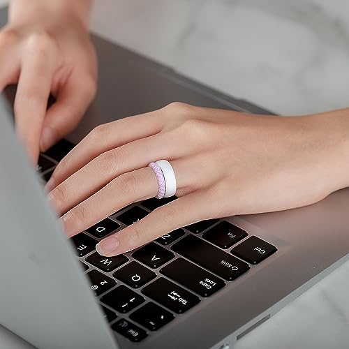 Egnaro Women's Stackable Silicone Rings, 2.5/5.5mm Wide 1.8/2mm Thick Bands | Comfort-Fit Rubber Bands Offer Breathable Flexibility for Nurses, Workouts, Pregnancy, Yoga, Travel, Office, and All-Day Wear - color: SETB5-Light Pink Sparkle, Light Green Spar