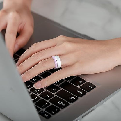 Egnaro Women's Stackable Silicone Rings, 2.5/5.5mm Wide 1.8/2mm Thick Bands | Comfort-Fit Rubber Bands Offer Breathable Flexibility for Nurses, Workouts, Pregnancy, Yoga, Travel, Office, and All-Day Wear - color: SETB5-Light Pink Sparkle, Light Green Spar