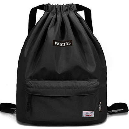 Peicees Waterproof Drawstring Sport Bag Lightweight Sackpack Backpack for Men and Women | Waterproof - color: A_black