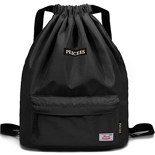 Peicees Waterproof Drawstring Sport Bag Lightweight Sackpack Backpack for Men and Women | Waterproof - color: A_black