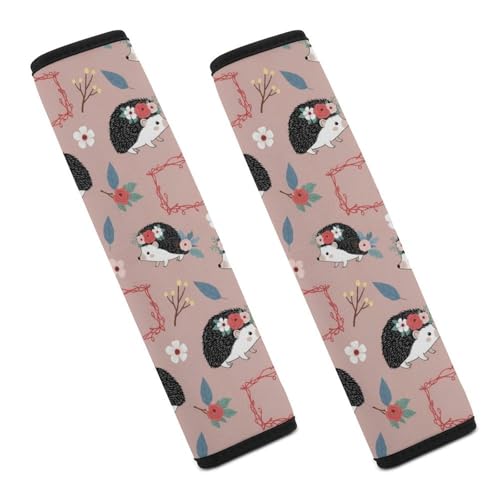 2 Pack Universal Soft and Comfortable Car Seat Straps Shoulder Pads for Kids, All Vehicles, Cute Hedgehog Floral Crown Botanical Neck Strap Covers, Neck and Shoulder Support - color: Pattern 806
