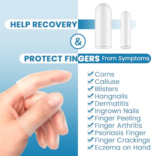 20Pcs Gel Finger Cots, Large Silicone Finger Protectors Sleeves, Fingertip Cover Caps to Heal Cracked, Eczema, Peeling, Hangnails, Corn, Calluses - size: Large and Small