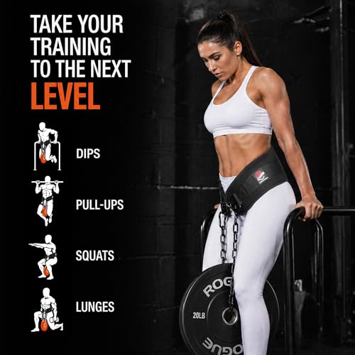 Dip Belt with Chain for Weightlifting, Neoprene Waist Belt for Gym Workout,Pull Ups, Training, Fitness Exercise, Men, Women - color: black pro