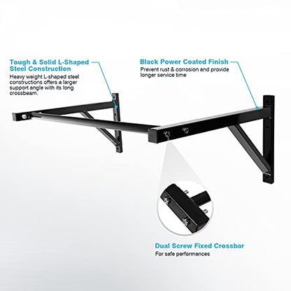 IRONWALLS Wall Mounted Pull Up Bar Heavy Duty, 500LBS Capacity | Wall Mount Chin Up Bar for Strength Training, Home Gym, Steel Upper Body Workout Equipment for Indoor Outdoor