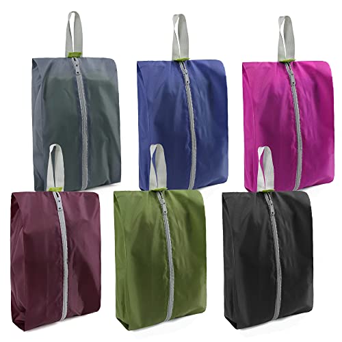 BeeGreen Travel Shoe Organizer with Zipper Closure | Shoe Bags for Travel, 6pcs Portable Packing Storage Organizer with Handle | Colorful Nylon Design for Dance Essentials, Gifts for Men and Women - color: Black, Gray, Navy, Rose Red, Moss Green, Wine Red