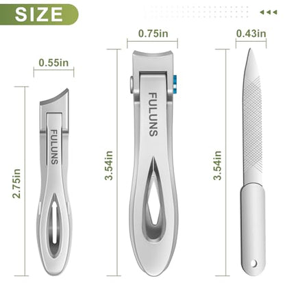 Toenail Clippers for Men Thick Toenails with 16MM Wide Jaw Opening, Large Nail Clippers for Seniors Thick Nails with Long Handle, Heavy Duty Sharp Slanted Nail Cutter Gifts for Men Women Adults - style: Silver Slanted Nail Clippers Set