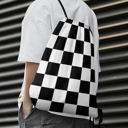 Beam Backpack Drawstring Sack Large Capacity for Soccer Basketball Sports Equipment Travel Men Women, Race Checkerboard Checkered Black And White Bags - color: Picture (34)