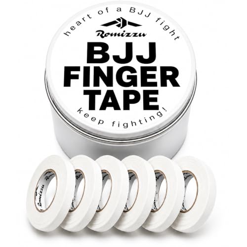 BJJ Finger Tape with Metal Storage Tin – 6 Rolls 26ft x 0.3in | Jiu Jitsu Grappling Tape | Strong Finger Support | Breathable Cotton | Residue-Free | MMA Wrestling Rock Climbing - color: White