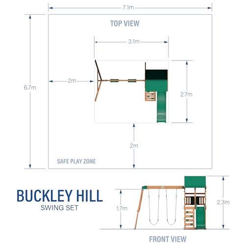 Backyard Discovery Buckley Hill Cedar Wood Swing Set with Wave Slide, Play Deck, Rock Wall Ladder, Belt Swings, Chalkboard, Canopy Roof, Outdoor Playset - color: Green