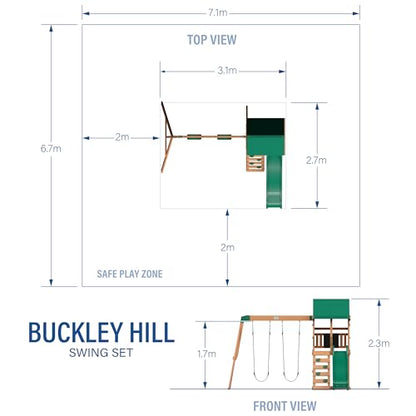 Backyard Discovery Buckley Hill Cedar Wood Swing Set with Wave Slide, Play Deck, Rock Wall Ladder, Belt Swings, Chalkboard, Canopy Roof, Outdoor Playset - color: Green