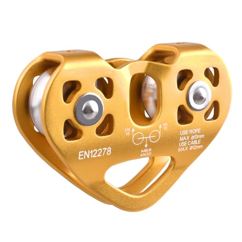 Azarxis 30 kN Zipline Pulley 6700LBS Zip Line Tandem Dual Trolley Kit for Cable & Rope Heavy Duty for Rescue Climbing Hauling Backyard Zipline Mountaineering Rigging (Yellow) - color: Yellow