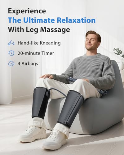 CINCOM Leg Massager for Circulation and Pain Relief FSA - HSA | Air Compression Leg and Calf Massager with 2 Modes 3 Intensities Helpful for Muscles Relaxation Gifts