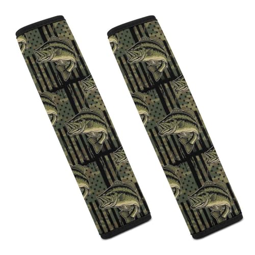 2PCS Universal Soft and Comfortable Seat Belt Cover for Kids, All Vehicles, American Flag Camo Fish Art Shoulder Protector, Comfortable Driving - color: Pattern 561