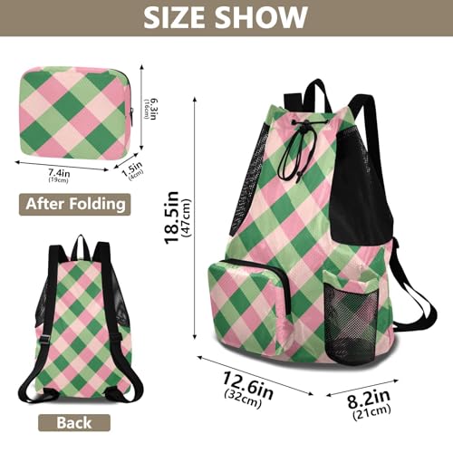 Blush Green Square Drawstring Backpack Climbing Gym Bag With Inside Pockets Wet and Dry Separation