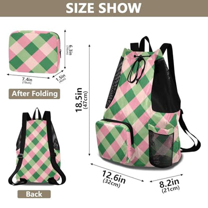 Blush Green Square Drawstring Backpack Climbing Gym Bag With Inside Pockets Wet and Dry Separation