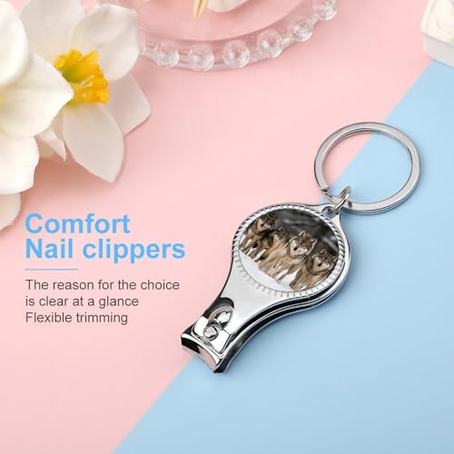 Pack of Wolves Metal Nail Clipper, Nail Cutter with File & Bottle Opener Keychain for Men Women, Portable Nail Tool for Travel Outdoor Daily Use