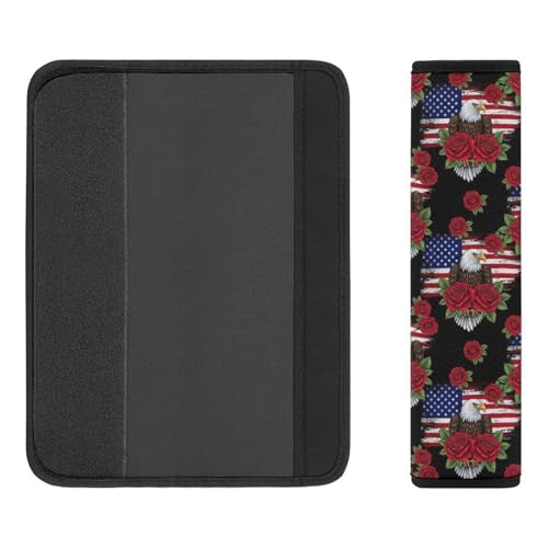 Universal Soft and Comfortable Seat Belt Shoulder Pad for Adult Use, Most Cars, 1 Pair Eagle American Flag Rose Harness Pads Strap Anti-Slip Pad - color: Pattern 1168