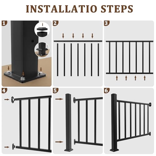 Aluminum Deck Railing Kit, Modular 36 in H. x 5 Ft W Level Railing Kit for Outdoor Steps,Heavy Duty Balustrade System for Deck, Porch, Patio & Balcony(1 Post, 1 Panel) - size: 5Feet-Level