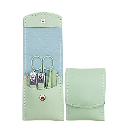Nail Clipper Set, 7PCS Manicure Set Fingernail Clippers Kit Fashion Color Green Stainless Steel Pedicure and Manicure Kit with Green PU Leather Case