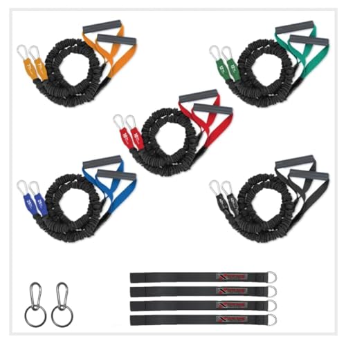 X-Over Cable Crossover Style Band Rack Home Gym for Athlete - Exercise Band Set with 5 Resistance Levels (7lb to 40lb) for Shoulder and Arm Workout