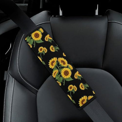 2 Pack Soft Padded Seat Belt Cover for Girls and Boys, All Vehicles, Floral Sunflower Black Harness Pads Strap, Anti-Slip Pad - color: Pattern 959