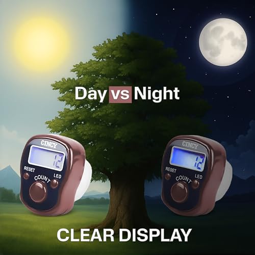 CINCY Clicker Counter with LED for Day & Night Use - Instant Reset, Accurate & Quiet, Long Battery Life - for People, Laps, Pitch, Golf, Baseball, Fish Counting, for Prayer, Everyday Prayer – 1 Pack - color: Brown