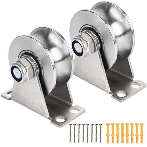 Groove Pulley Wheel for Rope Wall Mounted 2 Pack Stainless Steel Super Silent Cable Pullys Wheels System U Type Blocks Rollers Detachable Duplex Bearing for Gym Equipment Sliding Gate (with Screws) - size: U Type - 2 Pack(with screws)