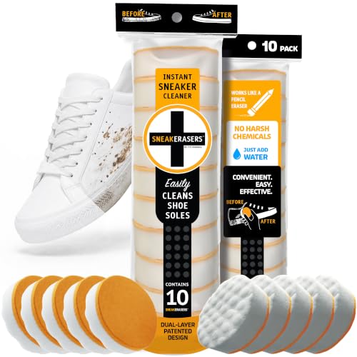 SneakERASERS Instant Sneaker Cleaner, Premium Shoe Cleaning Kit for Sneakers, Dual-Sided Sponges, Effective for Tennis Shoes & Women Men Sneakers, Gentle Rub Design (10 Pack) - style: 10 Pack