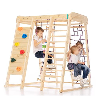 WEDANTA Wooden Swedish Ladder Wall Set – Kids Stall Bars for Exercise – Kids Swedish Gymnastic Wall Gym – Wood Stall Bar Gymnastics Playground – Best Gym for All Family - color: Akvarelka-mini