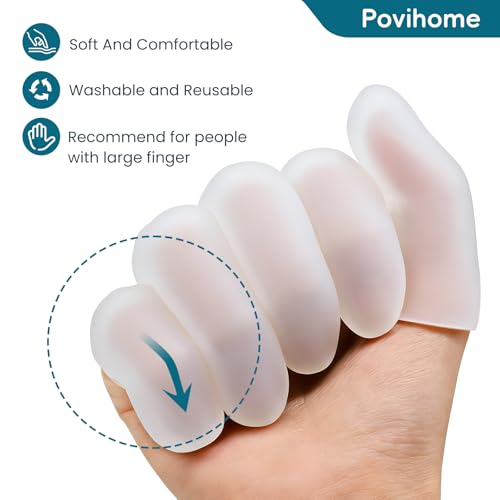 Povihome Finger Cots Protectors - Moisturizing Thumb and Finger Covers - Thickend Version - Elastic Cracked Silicone Finger Sleeves to Protect Cracked, Peel Finger and Other Finger Pain (Clear, 20PCS) - color: Clear, size: Medium (20PCS)