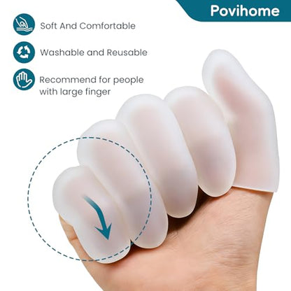 Povihome Finger Cots Protectors - Moisturizing Thumb and Finger Covers - Thickend Version - Elastic Cracked Silicone Finger Sleeves to Protect Cracked, Peel Finger and Other Finger Pain (Clear, 10PCS) - color: Clear, size: Medium (10PCS)