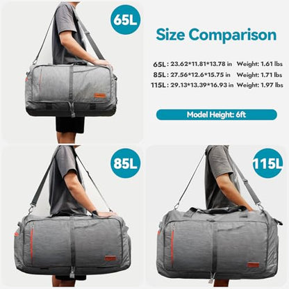 Canway 115L Travel Duffel Bag, Foldable Weekender Bag with Shoes Compartment for Men Women Water-proof & Tear Resistant - color: Textured Grey, size: 115L
