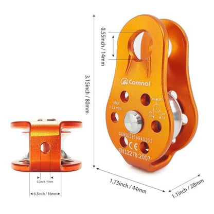 26KN Aluminum Climbing Pulley with Bearing Rotation for Rope | Rescue Hauling Applications, Arborist Rigging Equipment, Hitch Hole Design, Rappelling System Component