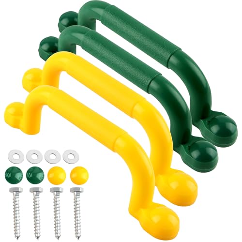4 Pack Kids Playground Safety Handles Plastic Swingset Handle Grab Handles Swing Set Accessories for Child Treehouse Playset Climbing Frame, 2 Colors (Color Set 1)
