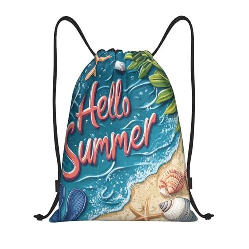 Drawstring Sports Backpacks - Lightweight Swim Gym Bags for Women Men String Sackpack for Beach Travel Yoga(Small, Beach Seashells Summer) - color: Beach Seashells Summer, size: Small