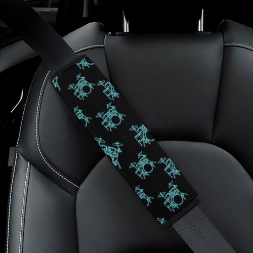 2 Pack Drum Kit Abstract Musical Instruments Music Blue Green Car Seat Belt Pad Soft Padded Automotive Seat Belt Protector for Child, Stroller Pushchair High Chair, Shock Absorption - color: Pattern 1150