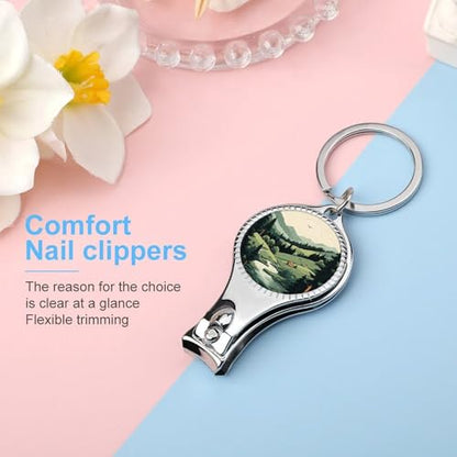 Outdoor Landscape Metal Nail Clipper, Nail Cutter with File & Bottle Opener Keychain for Men Women, Portable Nail Tool for Travel Outdoor Daily Use