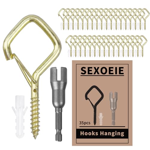 35PCS Eye Screw Hooks for Hanging Heavy Duty with Safety Buckle.Metal Ceiling Hooks for Hanging Plants,Cup,Wind Chime,Bird Feeders,String Lights at Indoor&Outdoor,2.36 Inches Gold - color: Gold, size: 35Pcs
