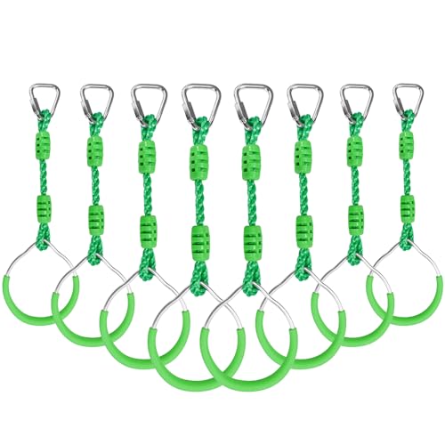 Ninja Jungle Ring Warrior Obstacle Course Trapeze Climbing Fist Swing Playset, 8 Pcs Green Fitness Gymnastic Rings Hanging Monkey Bars Indoor Outdoor Backyard Playground Gym Workout Training Equipment - color: Green, size: 8 Pack