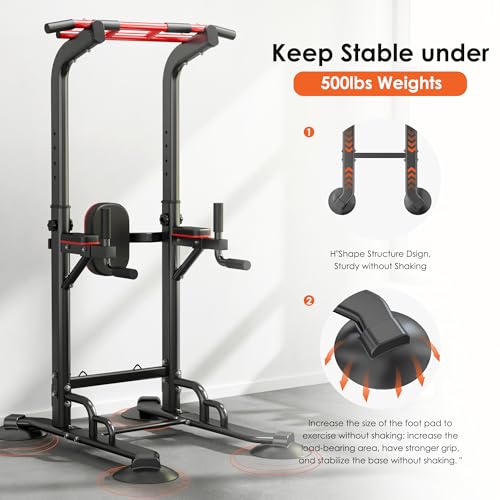 SogesGmae Power Tower Pull Up Rack Dip Station ,10 Adjustable Height Dip Stand Strength Training Free Standing Pull Up Bar for Home Gym Workout,Multi-Functional ,Black