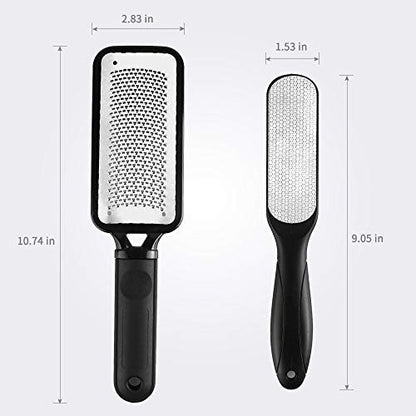 Fu Store 2 Pack Foot Files Callus Remover Stainless Steel Foot Rasp and Dual Sided Feet File Professional Scrubber Pedicure Tools Premium for Feet Care Remove Hard Skin - color: Black
