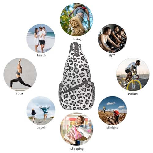 Leopard Print Crossbody Sling Bags for Women Men Abstract Snow Leopard Spots Pattern Travel Sling Backpack Casual Chest Shoulder Bag Cute Wild Animal Skin Texture Gym Sports Hiking Daypack - color: Black Grey