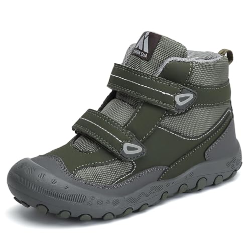 Mishansha Kids Water Resistant Hiking Boots, Boys Girls Anti Collision Anti-Skid Athletic Outdoor Adventure Trekking Shoes | Protective Toe, Adjustable Fit and Flexible Sole for Camping, School, Walking, Trekking, Trail Adventures and Everyday Wear - colo