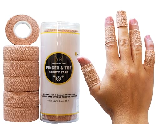 GRIP MAMBA Finger & Toe Safety Tape, 1 inch Wide Flexible Protective Tape w/No Residue Adhesive, Cut Callus & Blister Protection, Sleeve Support & Stretch Bandage Wrap for Fingers Toes, 6 Rolls-Beige - color: Beige