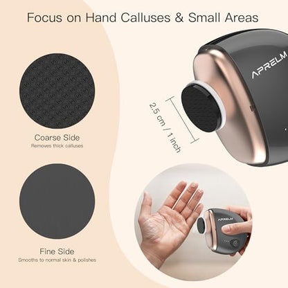 AprElm Portable Electric Hand & Foot Callus Remover with 2 Glass Grinding Heads, Rechargeable 800RPM Mini Electric Hand & Foot File for Travel Outdoors Climbers Gym Athletes (E9 Black Gold) - color: Black Gold