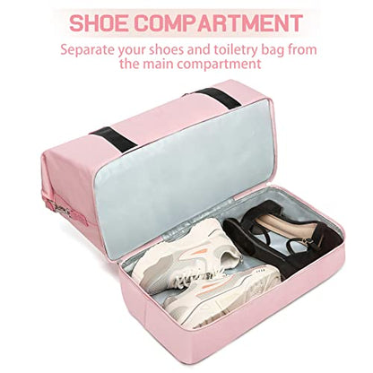 Sports Gym Bag for Women, Travel Duffle Bag with Shoe Compartment & Wet Pocket, Fitness Yoga Bag - color: Z-Pink