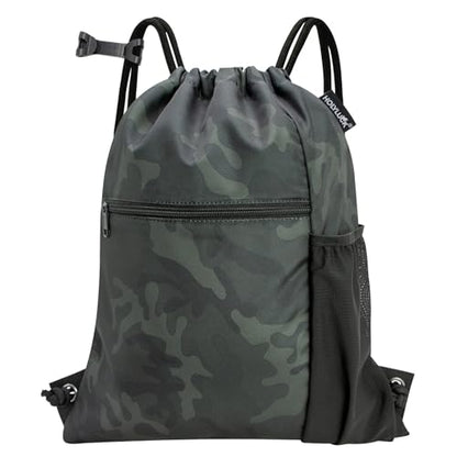 HOLYLUCK Men & Women Outdoor Sport Gym Sack Waterproof Drawstring Backpack Bag (Standard with drawstring, Black Camo) - color: Black Camo, style: Standard With Drawstring